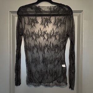 Chic Sheer Black Lace Long Sleeve Blouse